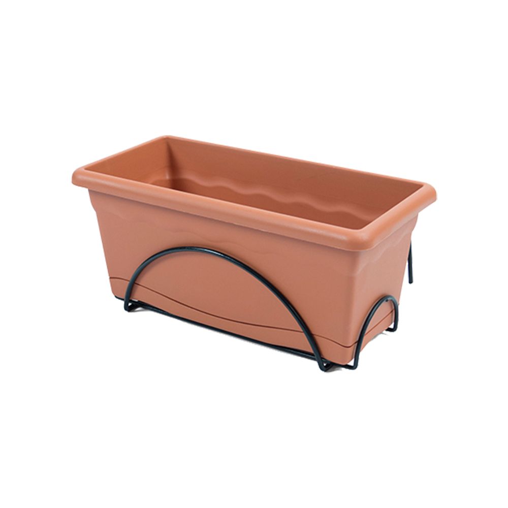Floreira com placa integrada em cor terracota 60 x 24 cm + suporte metálico