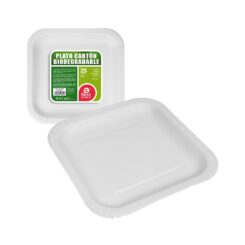 Pratos de papelão quadrados brancos 23 x 23 x 2 cm, 25 peças