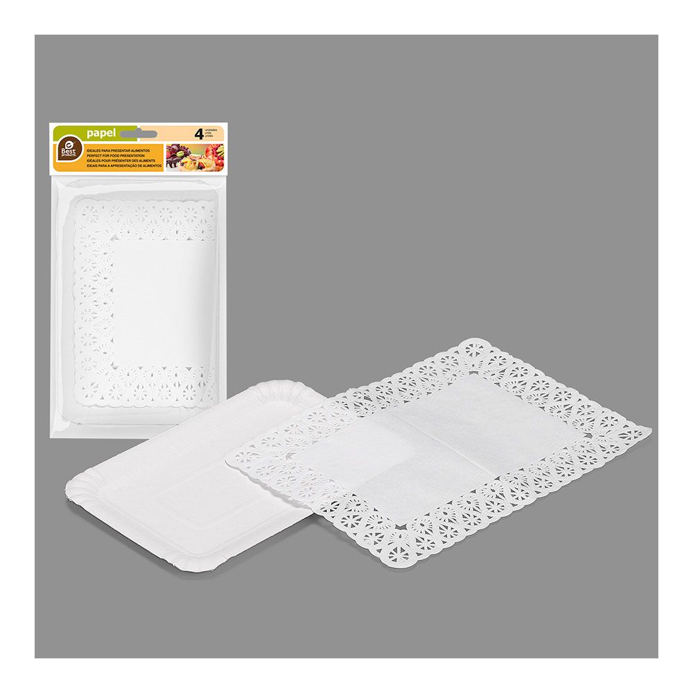 Bandeja retangular com renda branca, 14 x 21 cm, 4 UDS - Image 2
