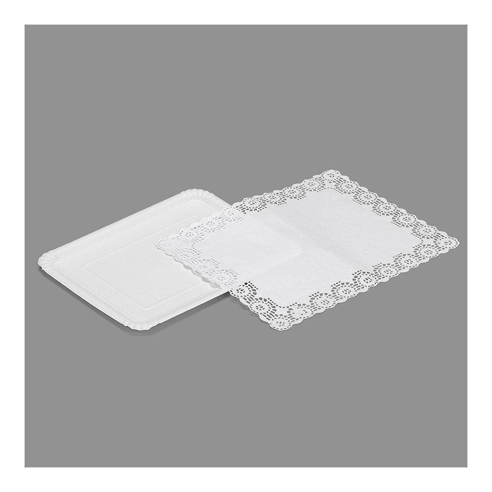 Bandeja retangular com renda branca, 22 x 28 cm, 2 UDS