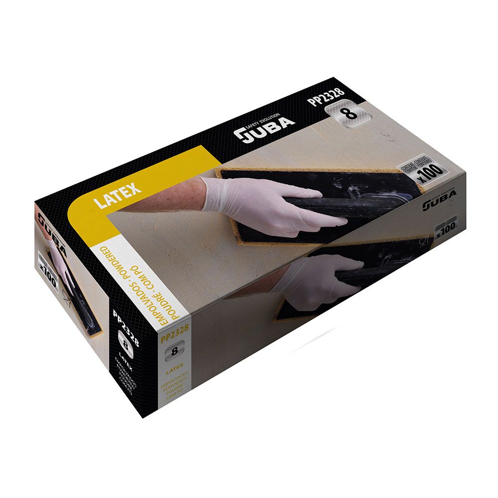 Luva de látex, em pó, descartável, branca, T-07, caixa 100 UDS - Image 2