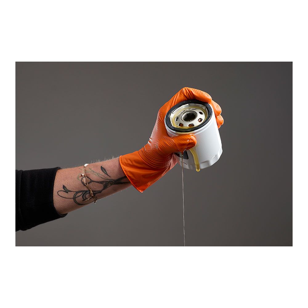 Luva de nitrilo, sem pó, descartável, com padrão de diamante, laranja, T-10, caixa 50 UDS - Image 3