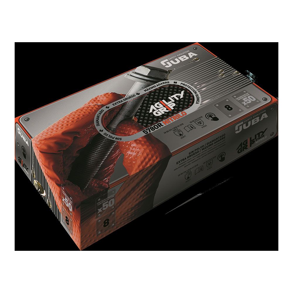 Luva de nitrilo, sem pó, descartável, com padrão de diamante, laranja, T-11, caixa 50 UDS - Image 2