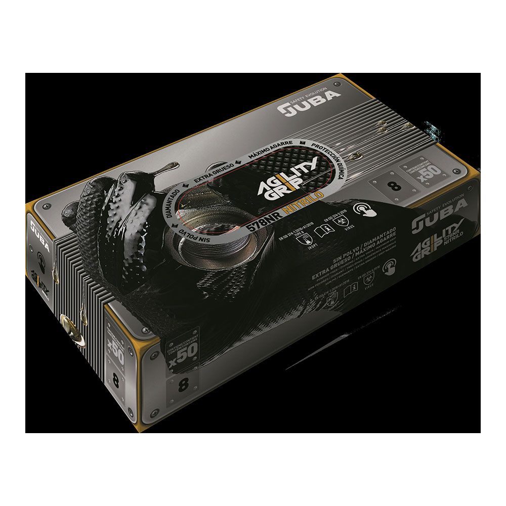 Luva de nitrilo, sem pó, descartável, com padrão de diamante, preta, T-9, caixa 50 UDS - Image 2