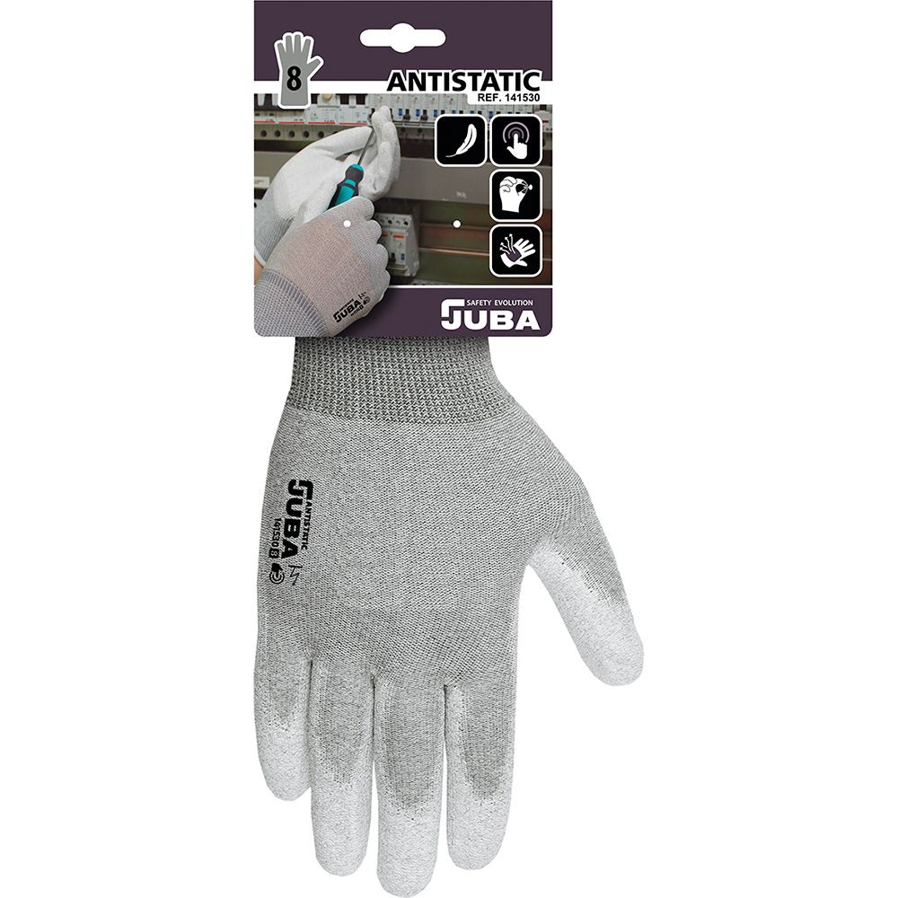 Luva de nylon/fibra de carbono com palma em poliuretano, antiestática, T-10
