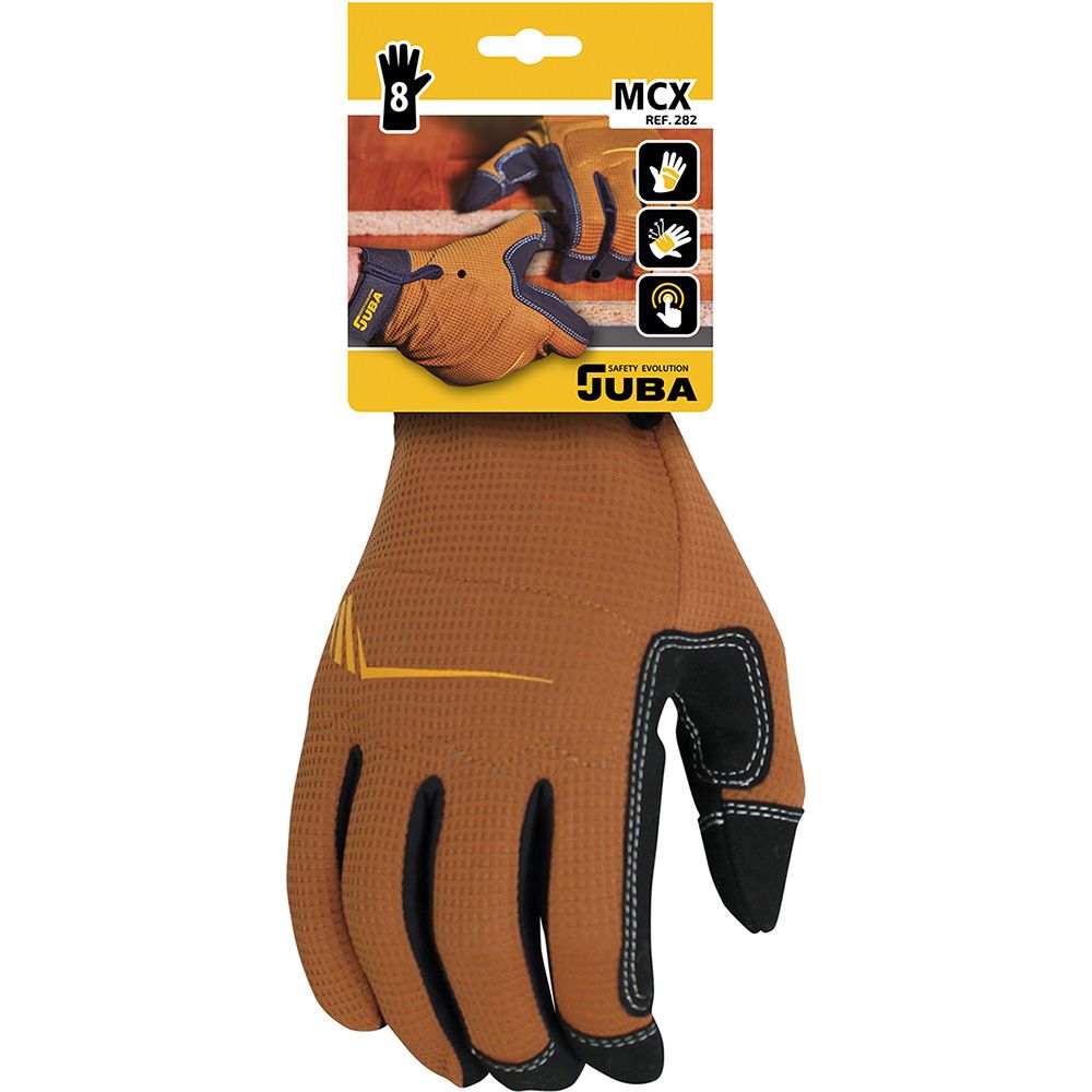 Luva de trabalho em couro sintético/elastano, tátil, t-10