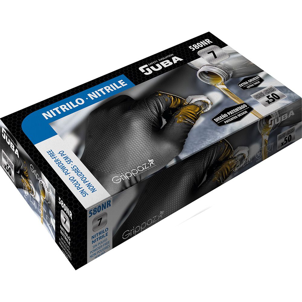 Luva de nitrilo, sem pó, descartável, preta, T-8, caixa 50 UDS - Image 3