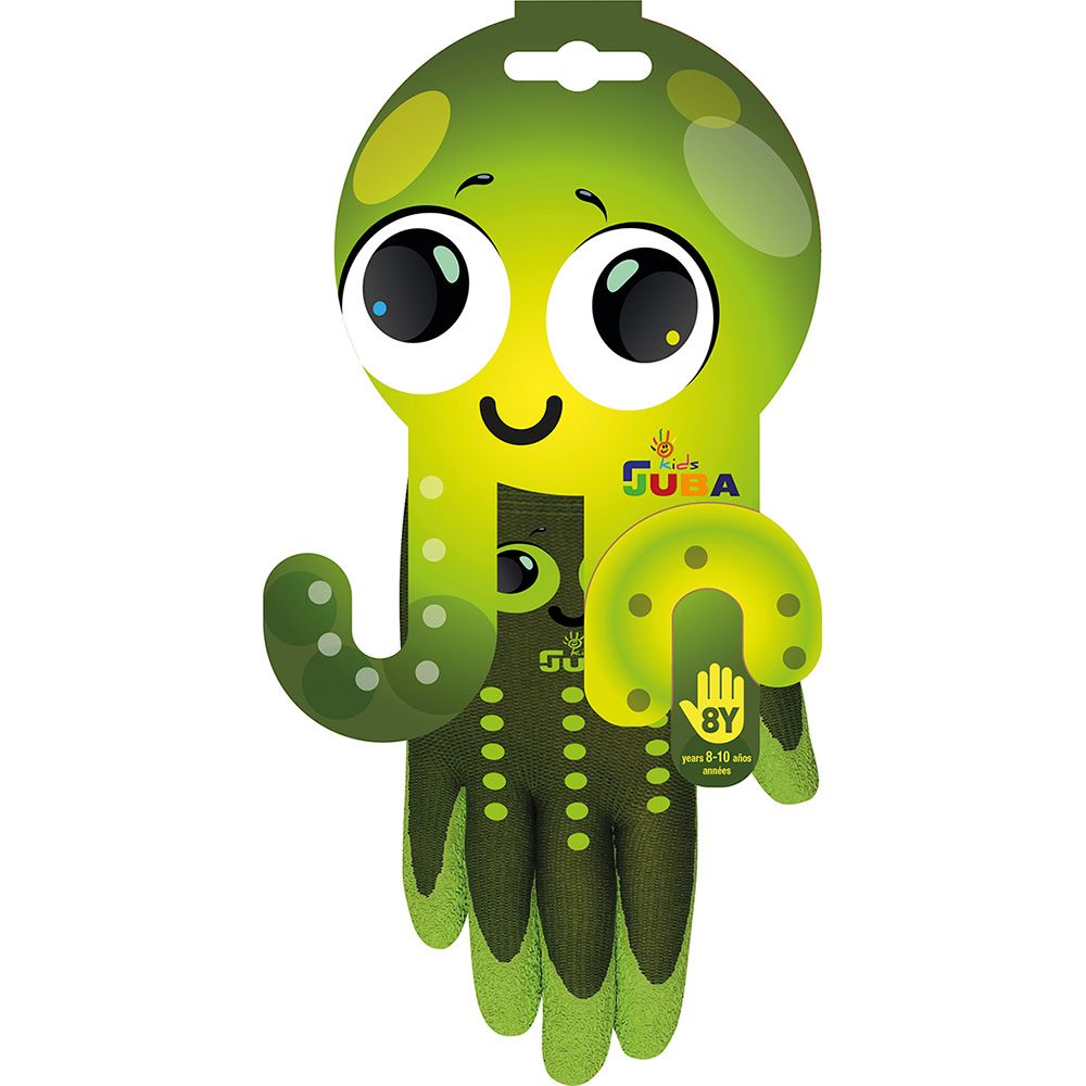 Luva infantil de nylon com palma áspera em látex, verde, T-4 anos.