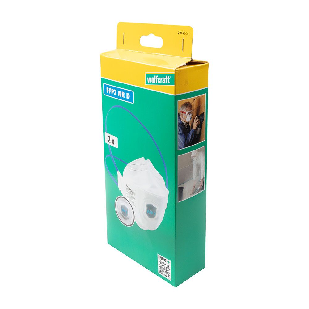 Pack 2 máscaras de pó FFP2 NR D com válvula de respiração e filtro 4947000 wolfcraft - Image 2