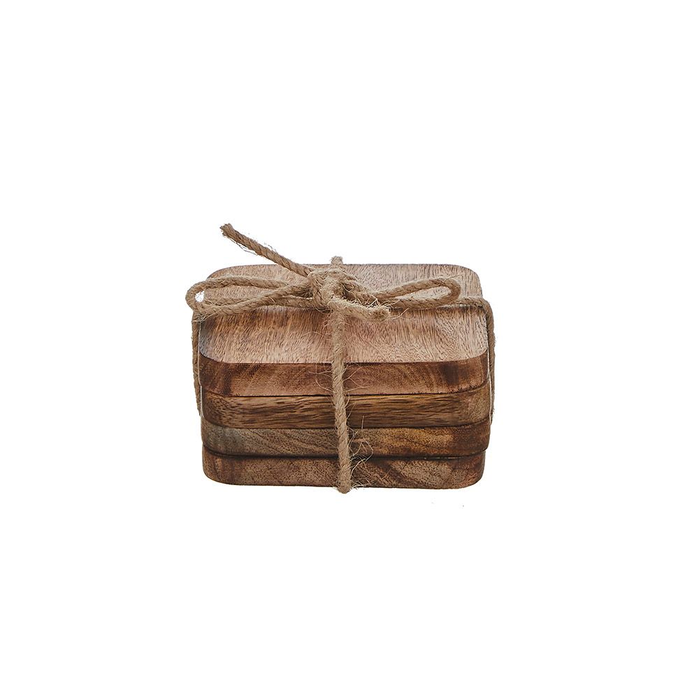 Porta-copos de madeira de mangueira, modelo duko, 10 x 10 x 5 cm, 4 UDS