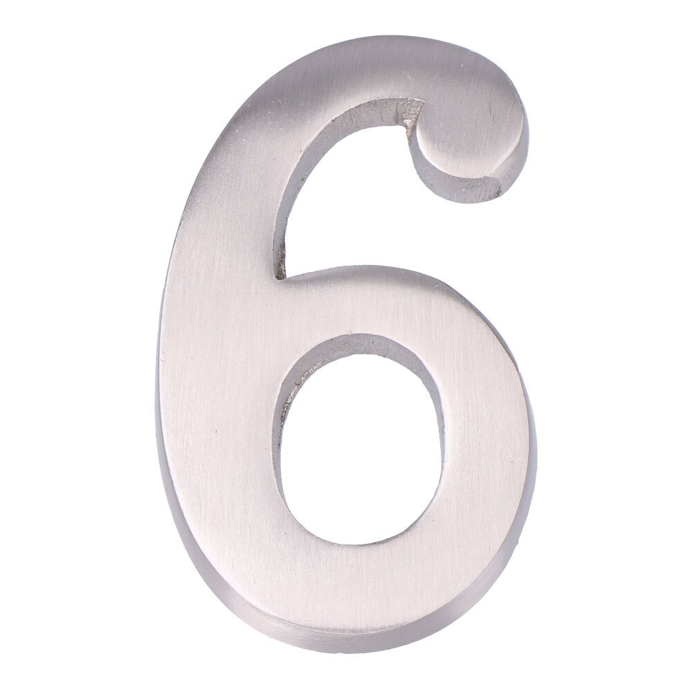 Número 6, de níquel con acabado mate y fijación invisible, 10 cm