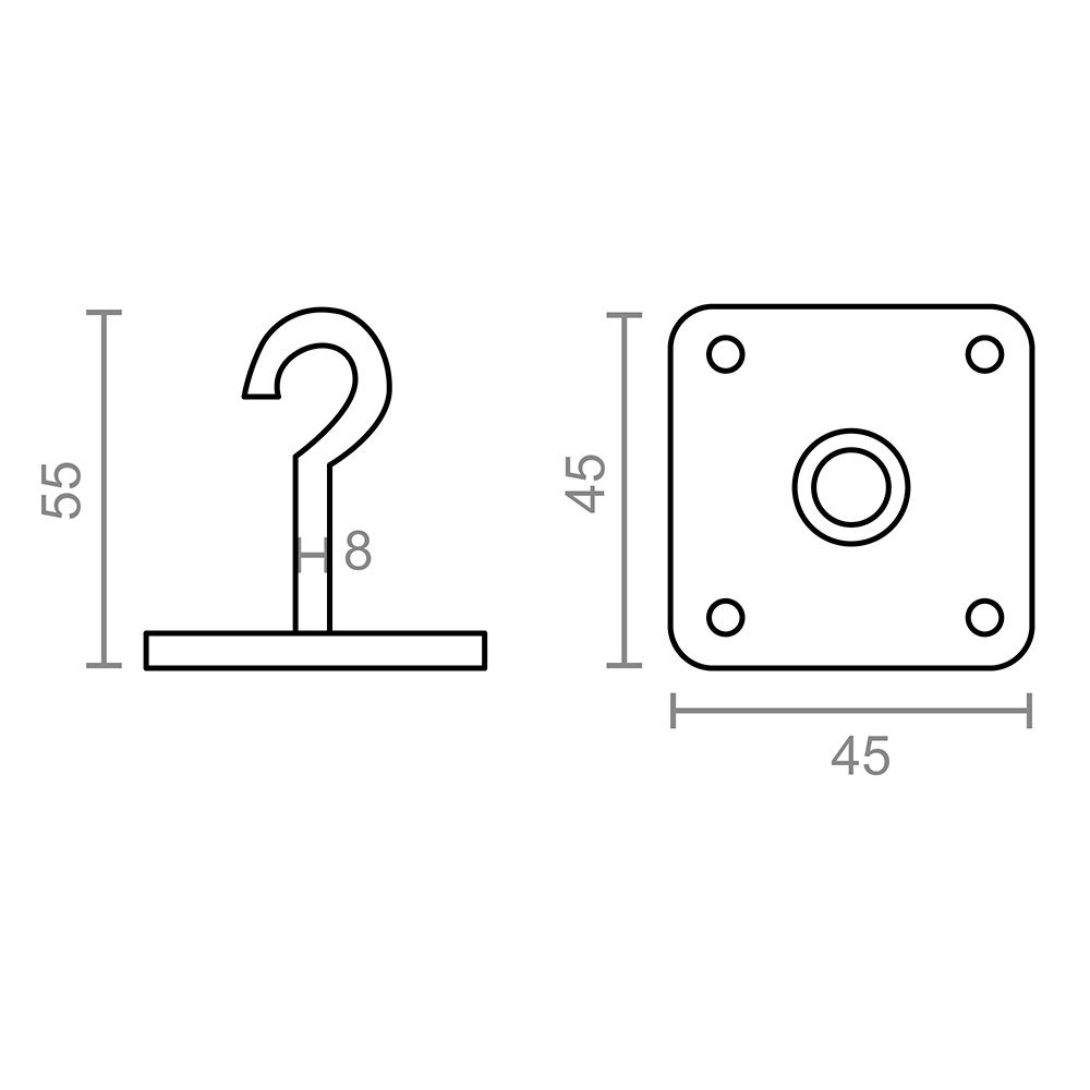 Gancho fijo 8 x 55 mm con placa 45 x 45 mm ap07 zincado, blister 2 uds - Image 2