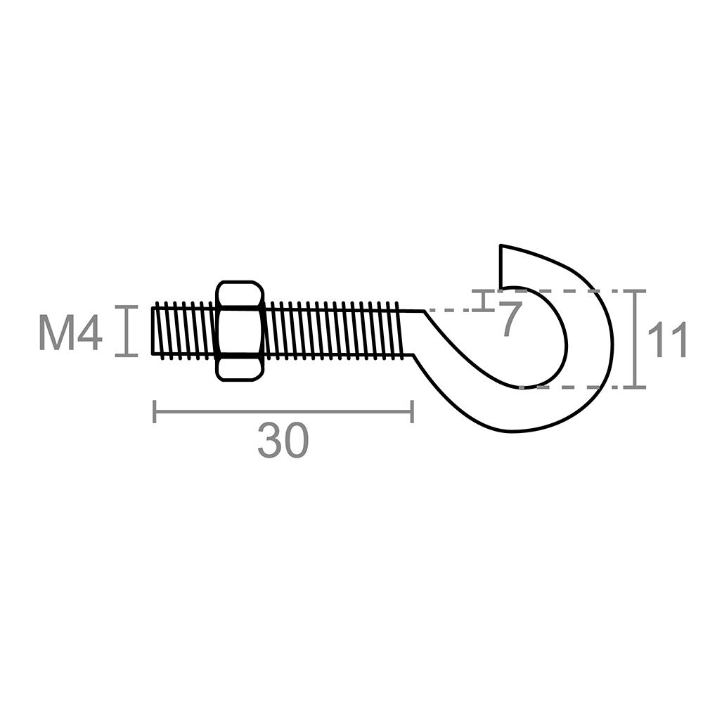 Camarão aberto com porca HM02, M4 x 30 mm, zincado, blíster 4 unidades - Image 2