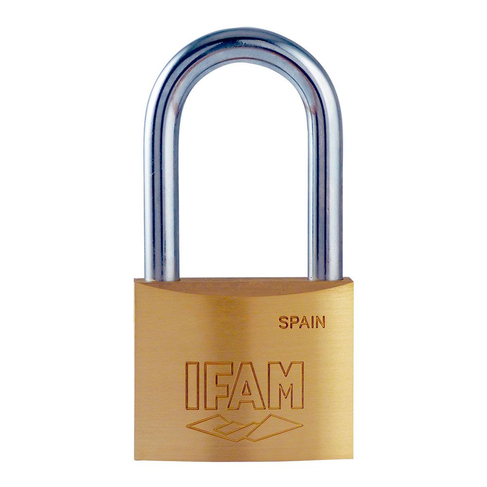 Cadeado K40AL. latão. 40mm. com 2 chaves. arco longo. ifam
