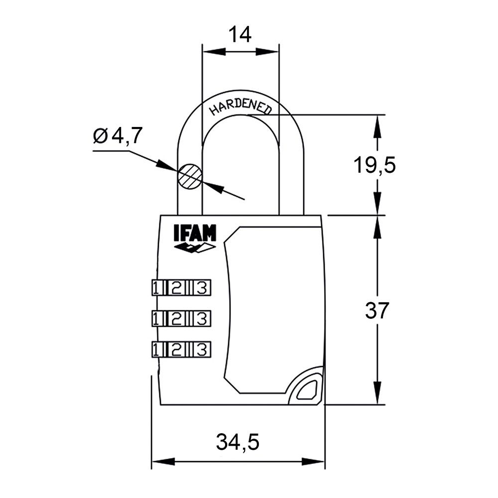 Cadeado C35S de zinco 34,5mm. arco Ø4,7mm com combinação ifam - Image 4