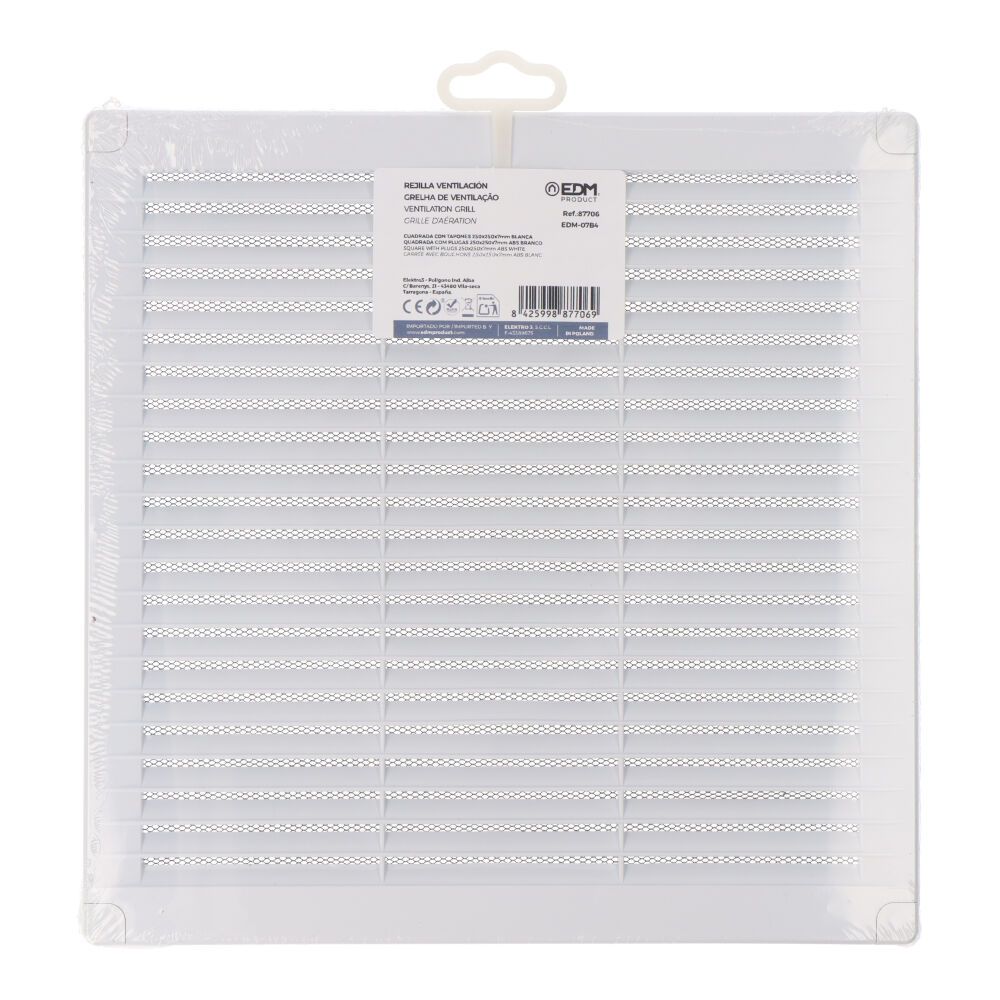 Grelha de ventilação quadrada com plugas e rede mosquiteira 250x250x7mm ABS branco - Image 3