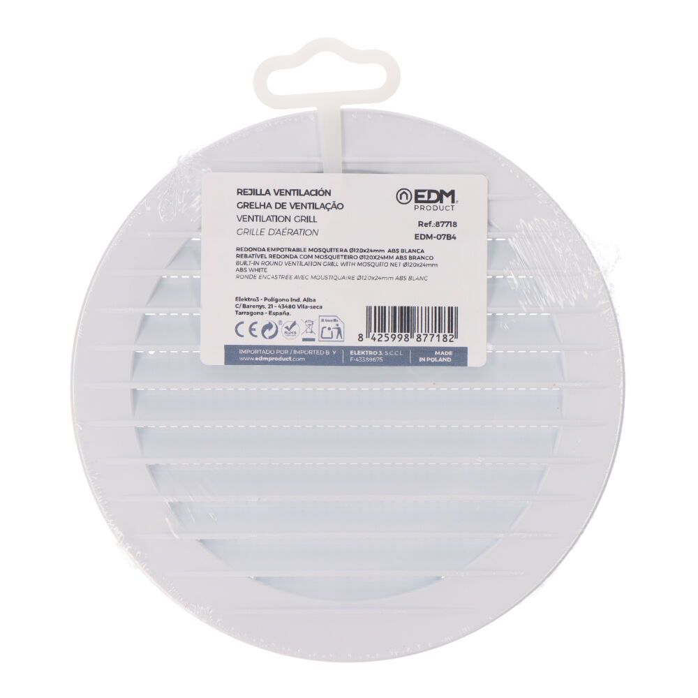 Grelha de ventilação rebatível redonda com mosqueteiro Ø120MM ABS branco - Image 3
