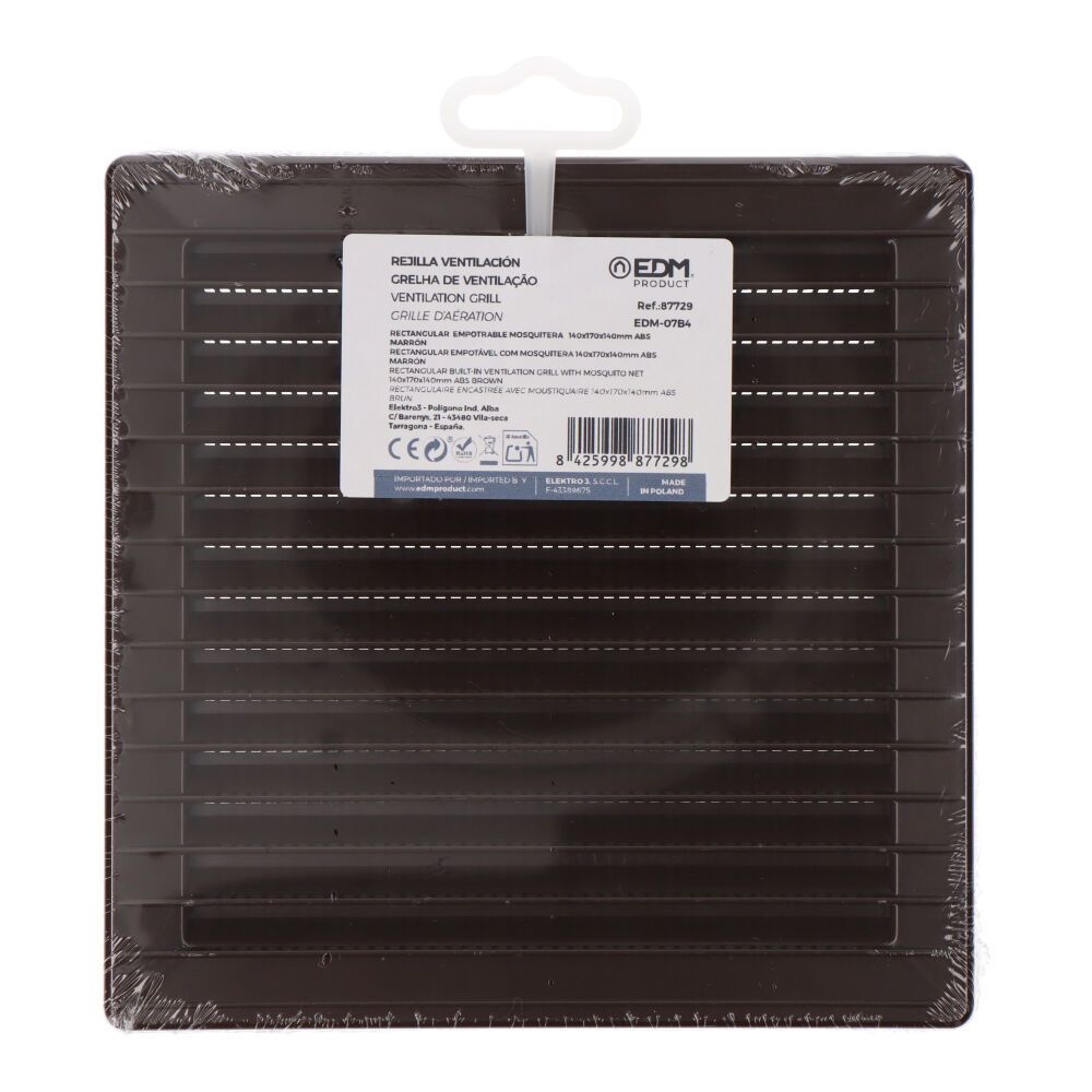 Grelha de ventilação quadrada de encastrar com mosquiteira 140x140mm ABS castanho - Image 3