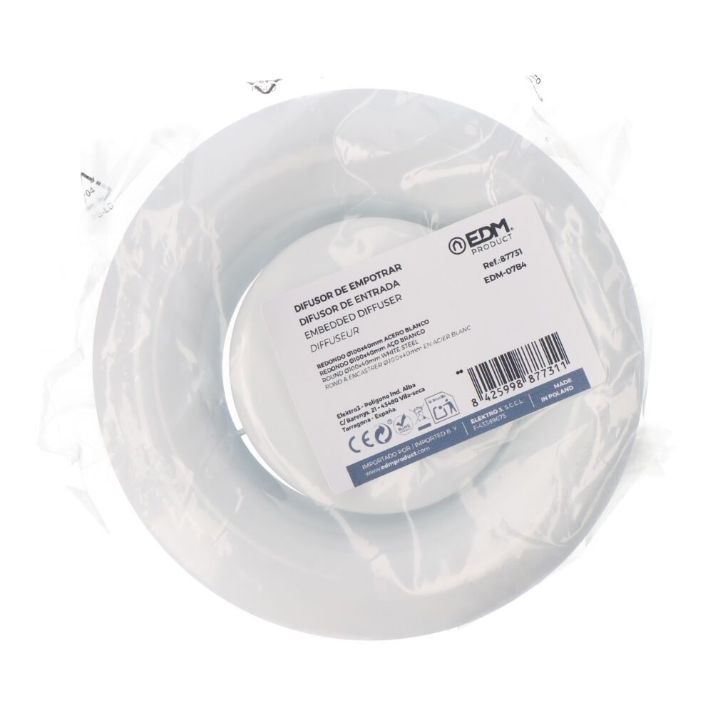Difusor de entrada redondo Ø95x47mm ABS branco - Image 3
