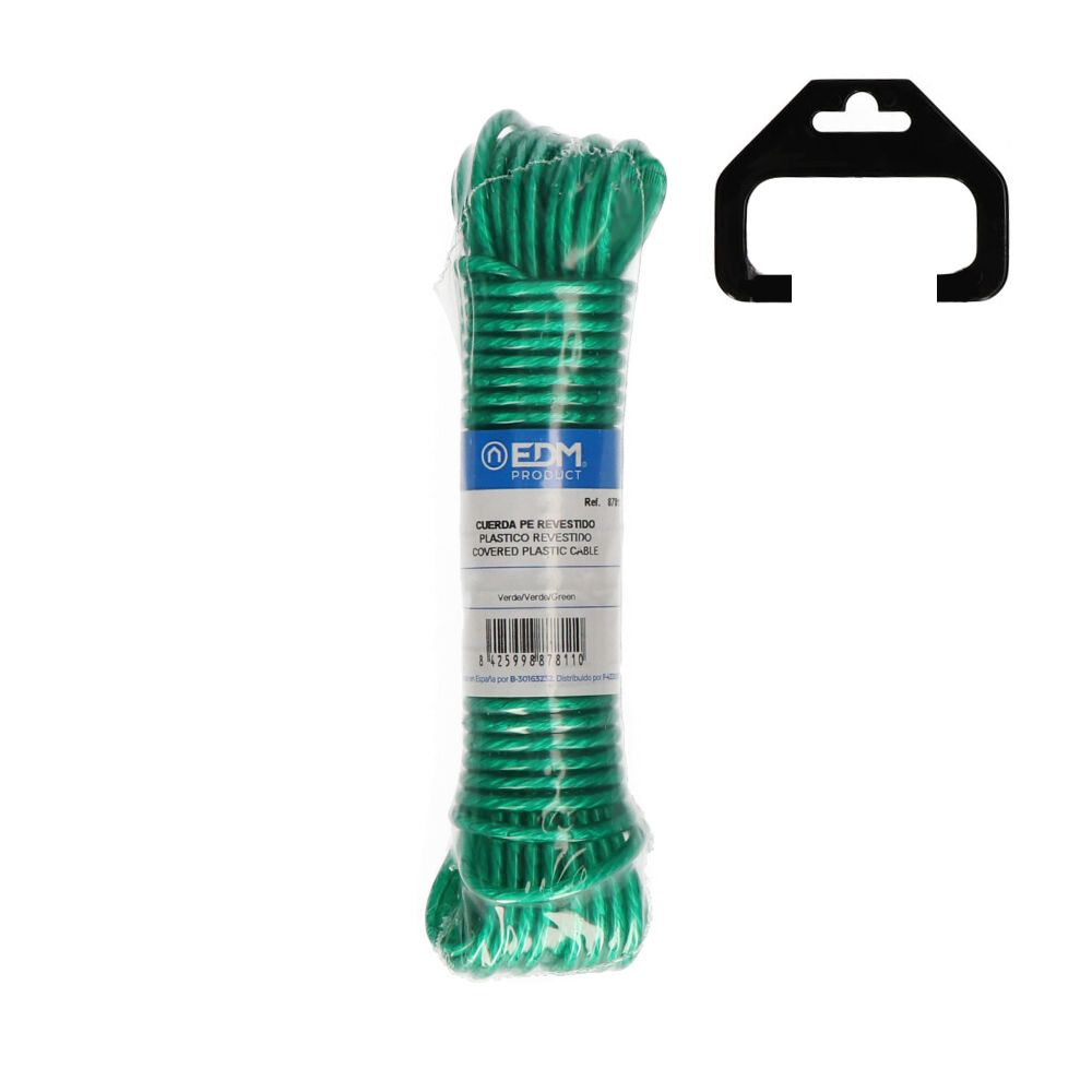 Corda plástica verde revestida PVC, estendal 25 m