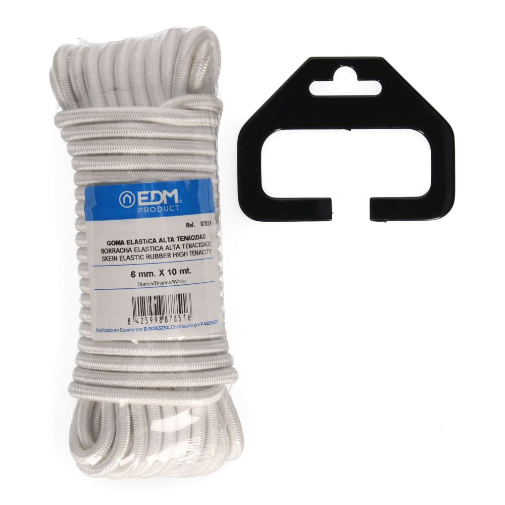 Corda de borracha elástica branca calibre 6 mm x 10 m