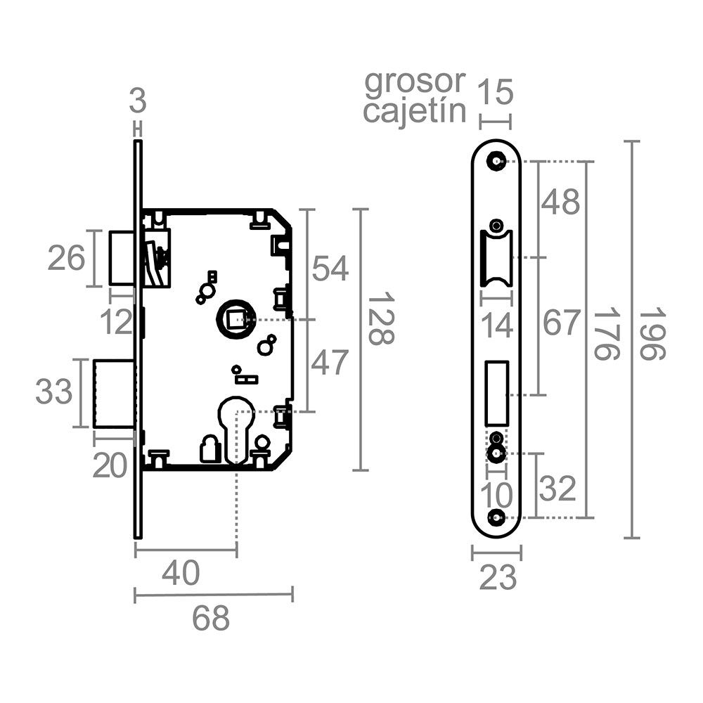 Fechadura de embutir C/R CRE03 40/47 mm acabamento latão - Image 2
