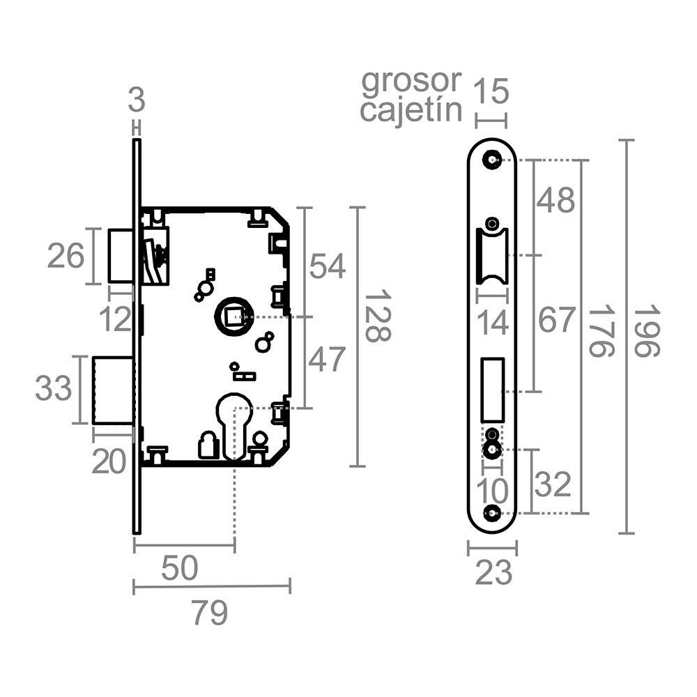 Fechadura de embutir C/R CRE03 50/47 mm níquel acetinado - Image 2