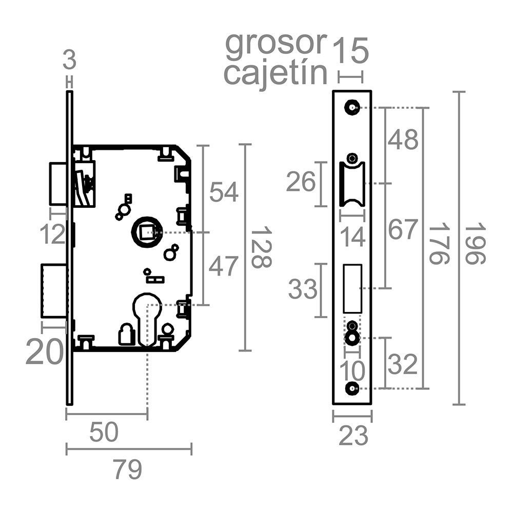 Fechadura de embutir CRE04 50/47 mm acabamento latão - Image 2