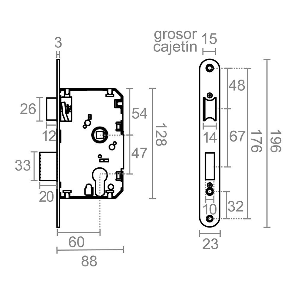 Fechadura de embutir C/R CRE03 60/47 mm níquel acetinado - Image 2