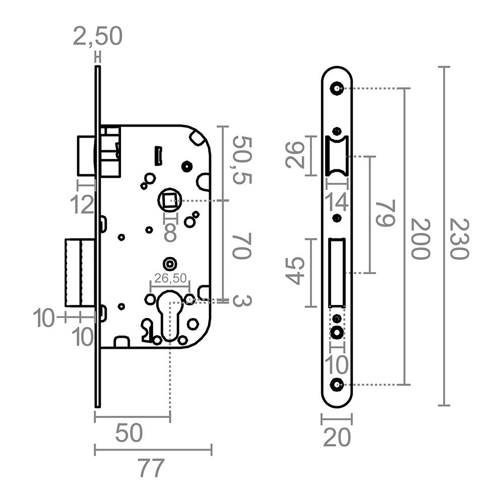 Fechadura de embutir C/R CRE05 50/70 mm níquel acetinado - Image 3