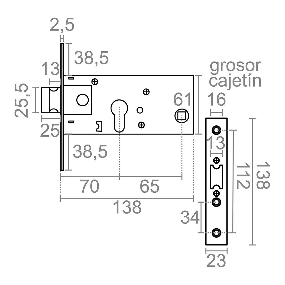Fechadura de embutir CRE01 70 mm INOX - Image 2