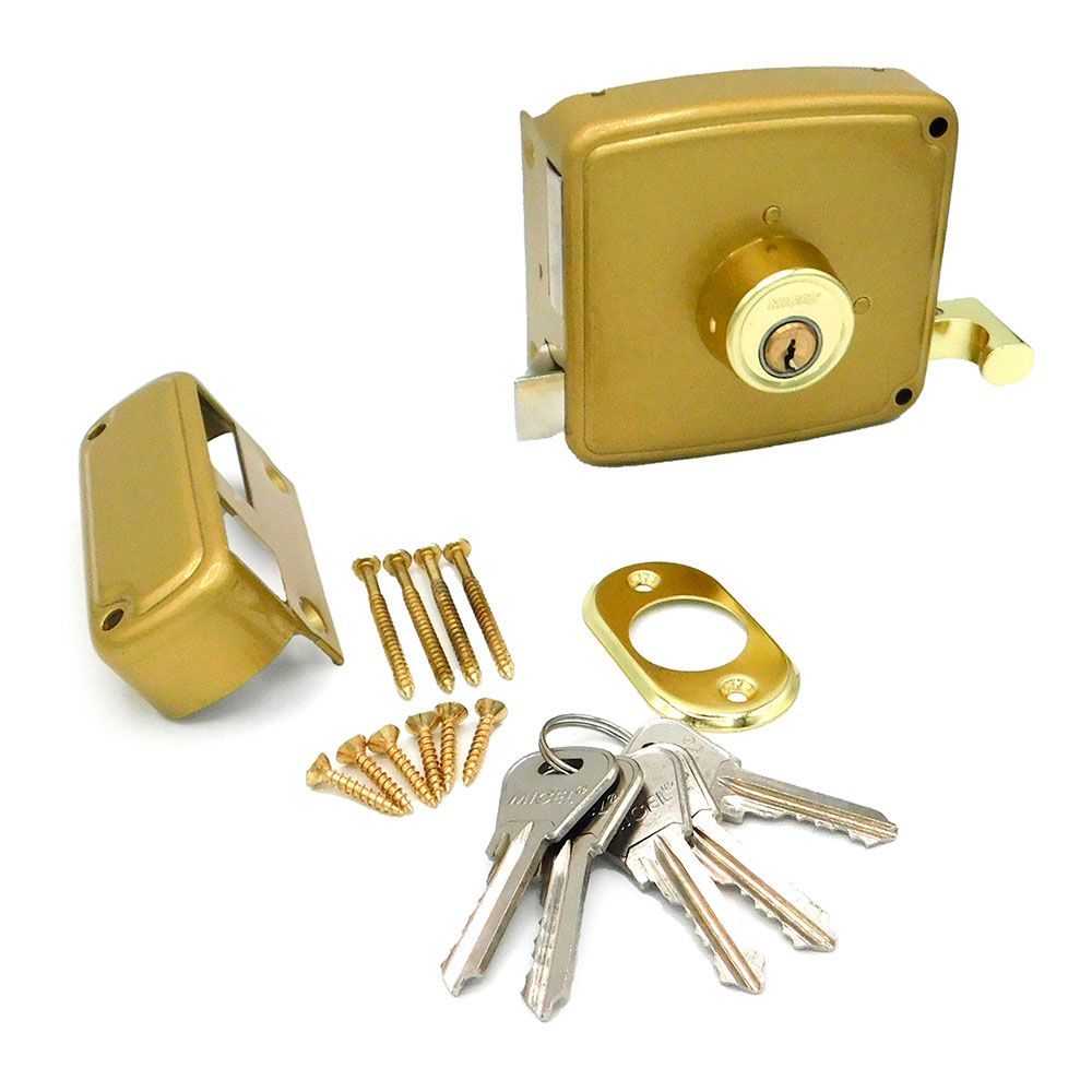 Fechadura de sobreposição CRS02 direita 40 x 80 mm pintada em dourado - Image 2