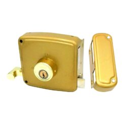 Fechadura de sobreposição CRS02 esquerda 40 x 80 mm pintada em dourado