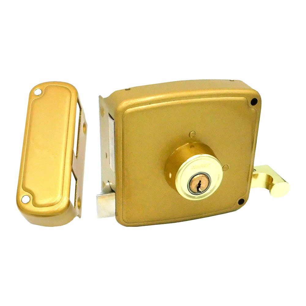 Fechadura de sobreposição CRS02 direita 50 x 100 mm pintada em dourado