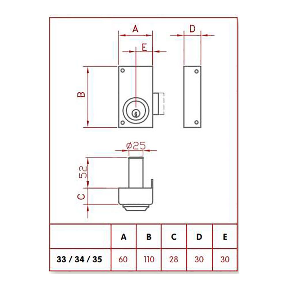 Fechadura de sobreposição só chave. direita JIS 33-6D JIS - Image 2