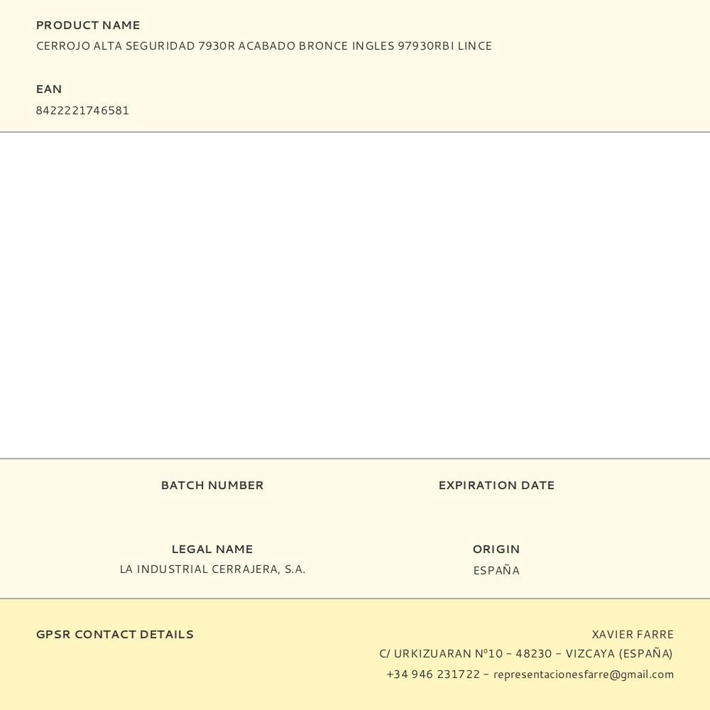 Parafuso de alta segurança 7930r acabamento bronze inglês 97930rbi lince - Image 2