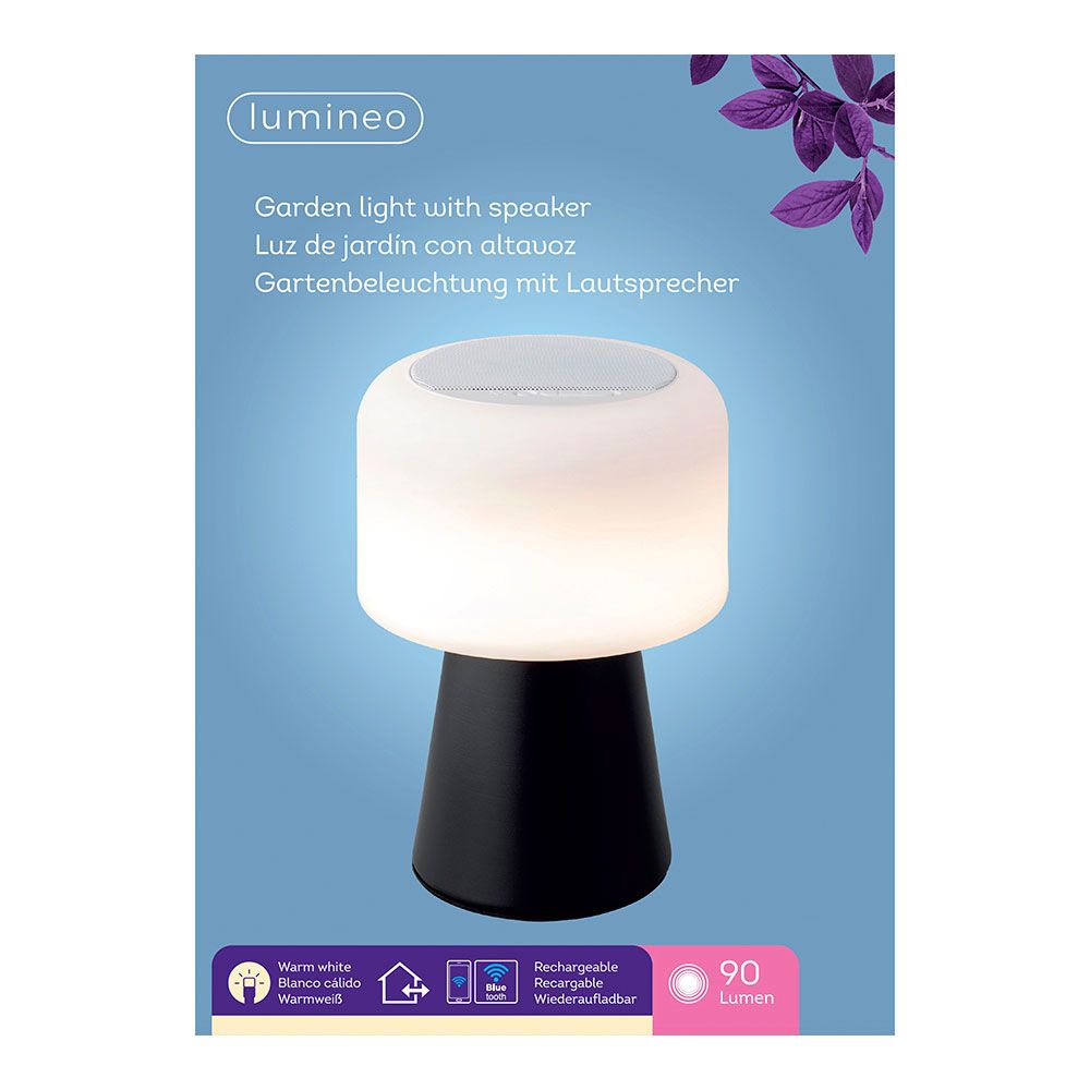Candeeiro LED com altifalante para interior e exterior COR branco e preto 22,5cm bluetooth recarregável 894415 - Image 2