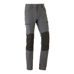 Calça cinza elástica com vários bolsos, tamanho XL
