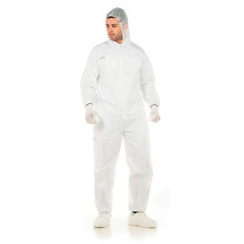 Fato macaco descartável branco, fabricado em polipropileno, tamanho XL