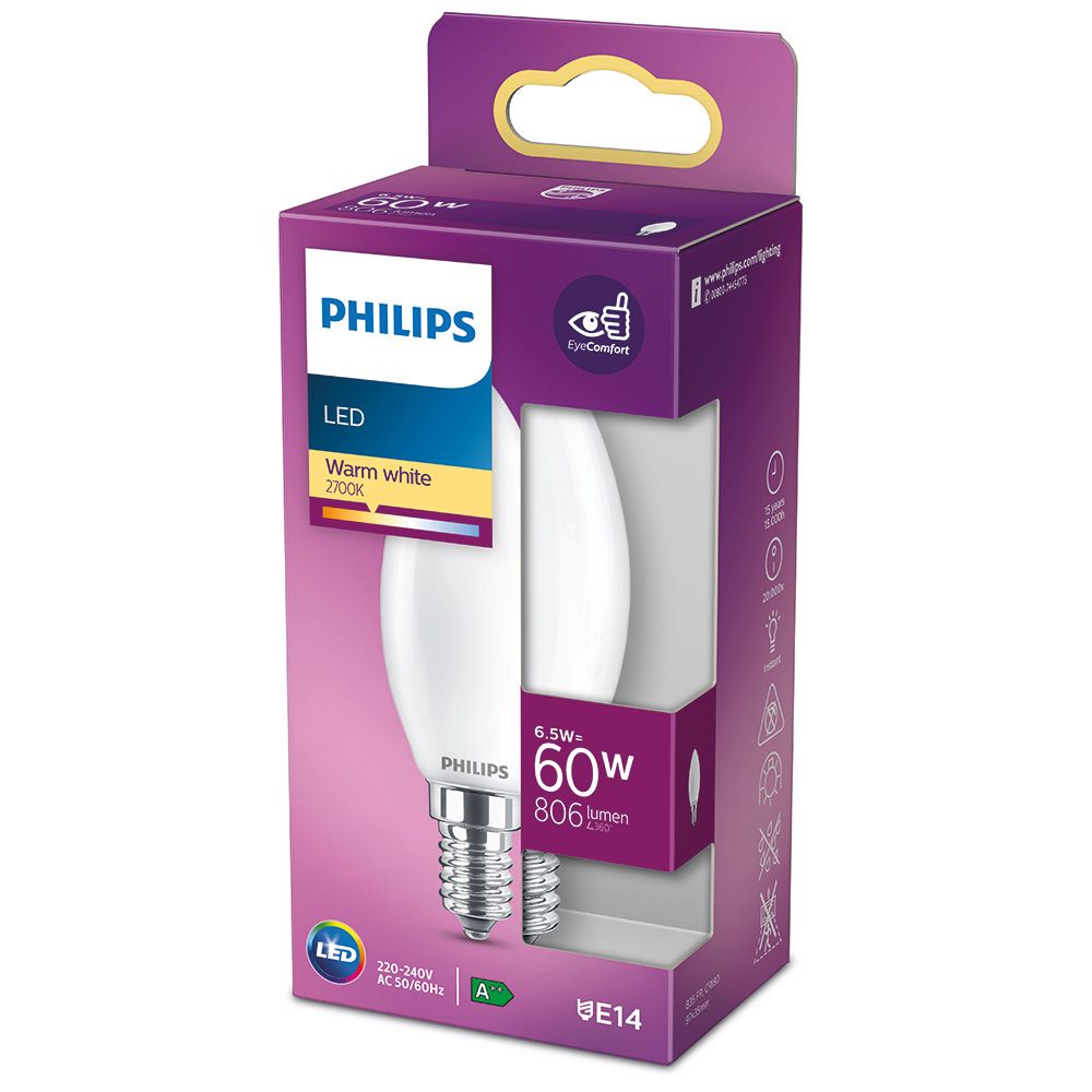 Lâmpada vela LED E14 6.5W 806lm 2700K LUZ quente Ø3.5x9.7cm. philips - Image 2