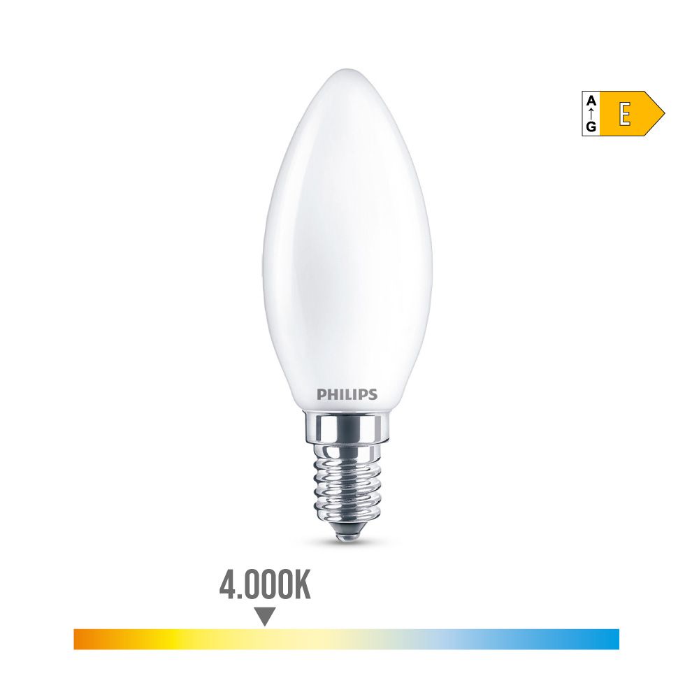 Lâmpada vela LED E14 6,5W 806lm 4000K LUZ DIA Ø3,5x9,7cm. philips
