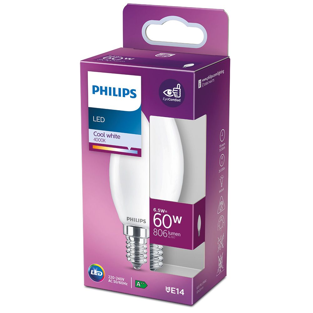 Lâmpada vela LED E14 6,5W 806lm 4000K LUZ DIA Ø3,5x9,7cm. philips - Image 2