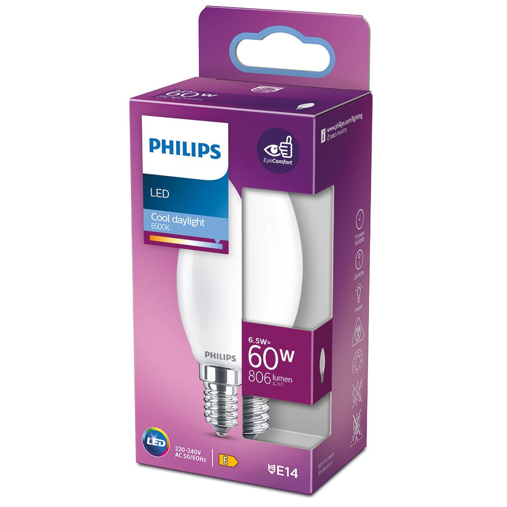Lâmpada vela LED E14 6.5W 806lm 6500K LUZ fria Ø3.5x9.7cm. philips - Image 2