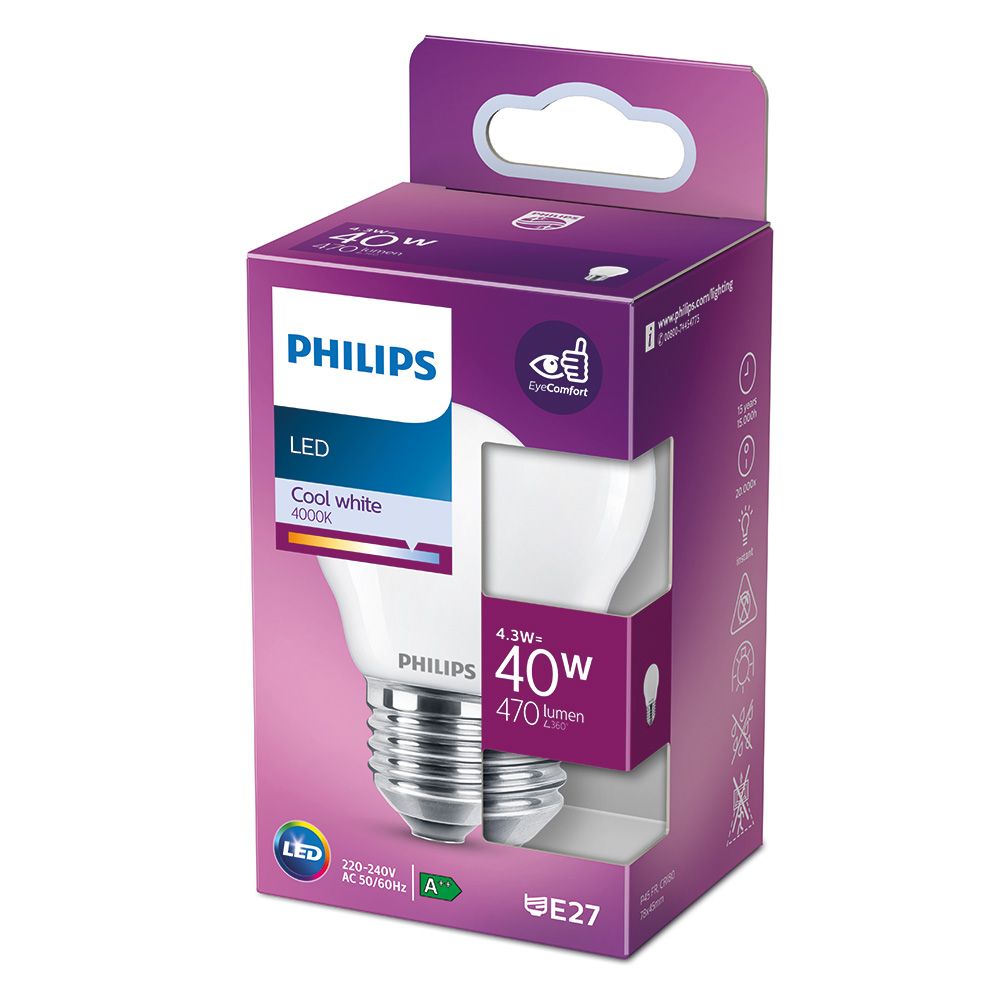 Lâmpada esférica LED E27 4,3W 470lm 4000K LUZ DIA Ø4,5x7,8cm philips - Image 2