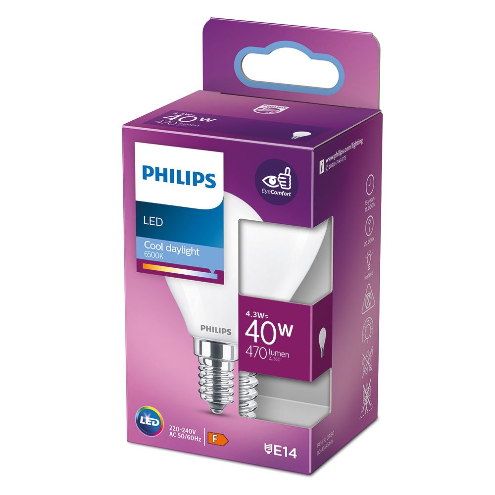 Lâmpada esférica LED E14 4,3 W 470lm 6500K LUZ fria Ø4,5x8,2cm philips - Image 2