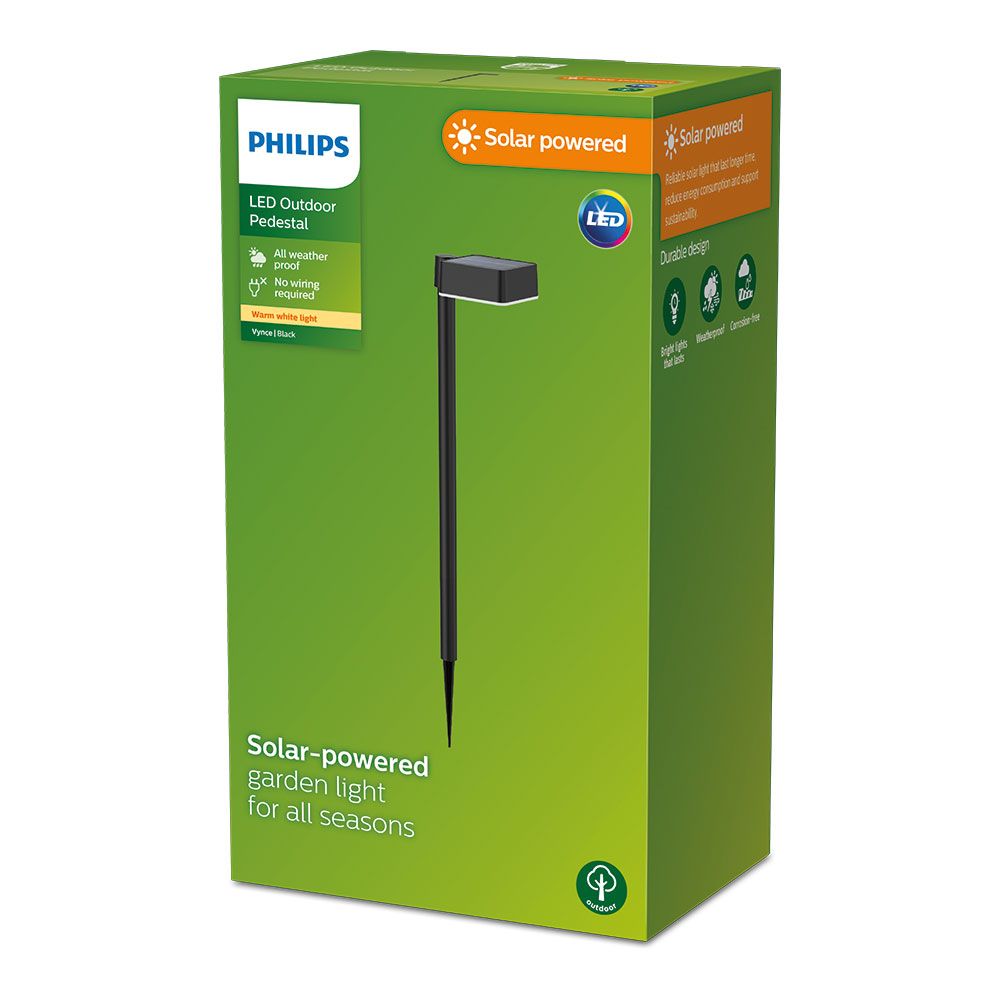 Pedestal solar quadrado, IP 44 1,5W, 200Im 2700K, LUZ quente, medidas: 10,5x13,5x54cm. philips - Image 2