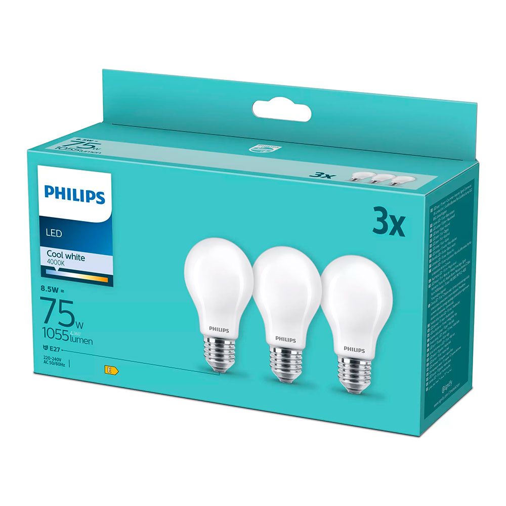 Lâmpada LED de filamento mate, E27, 8,5 W (equiv. 75 W), 1055 LM, 4000 K, LUZ DIA, pack 3 unidades
