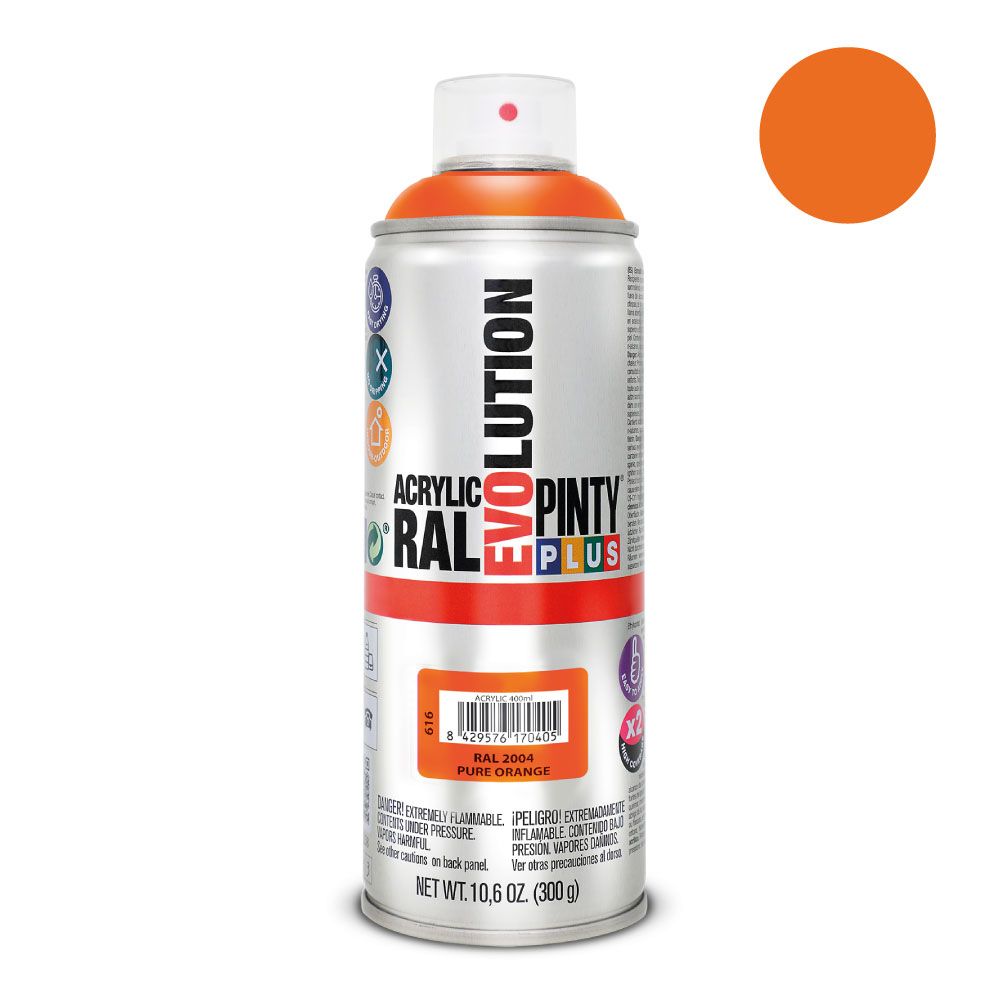 Tinta acrílica spray evolution 520 CC RAL 2004 laranja puro 300 g