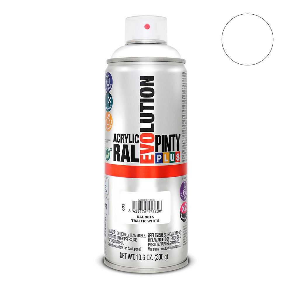 Tinta spray acrílica evolution 520 CC RAL 9016 branco tráfico