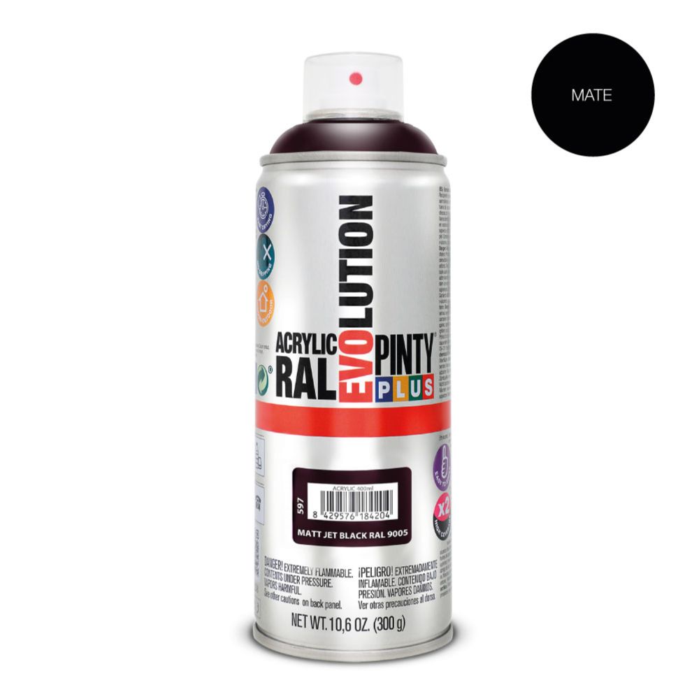 Tinta spray acrílica evolution 520 CC RAL 9005 preto intenso mate